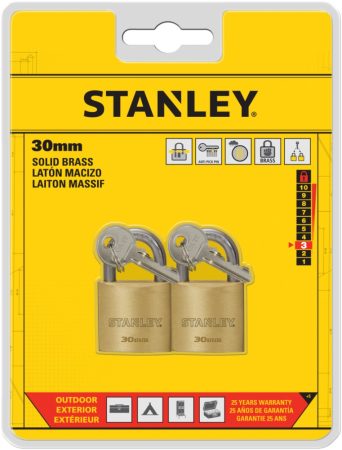 Stanley Sárgaréz lakat, normál kengyellel 30mm 2db (S742-035)
